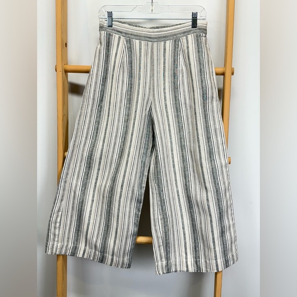 BEACHLUNCHLOUNGE Gray and White Striped Linen blend wide leg crop Pants size S - Picture 1 of 11